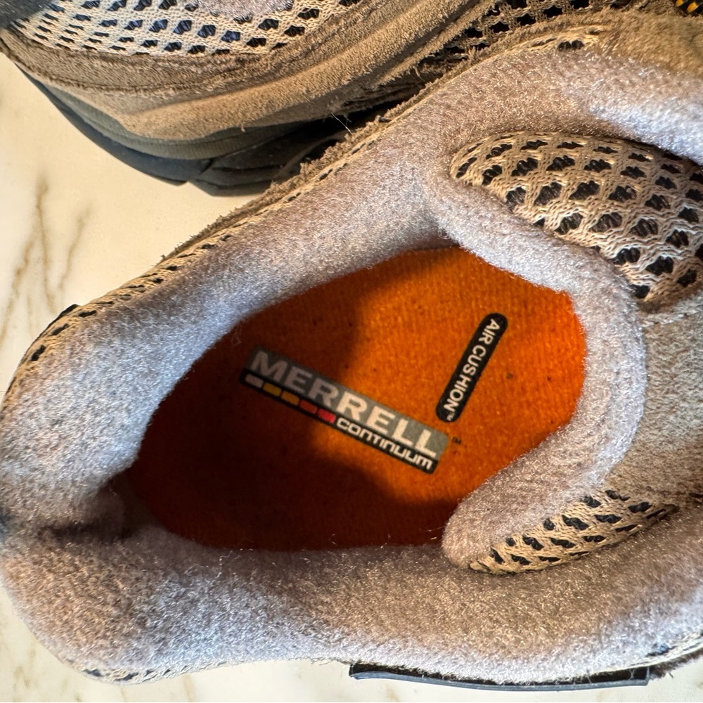 Merrell Men's Moab Ventilator Walnut Gray and Orange Trail Hiking Shoes - Picture 3 of 8